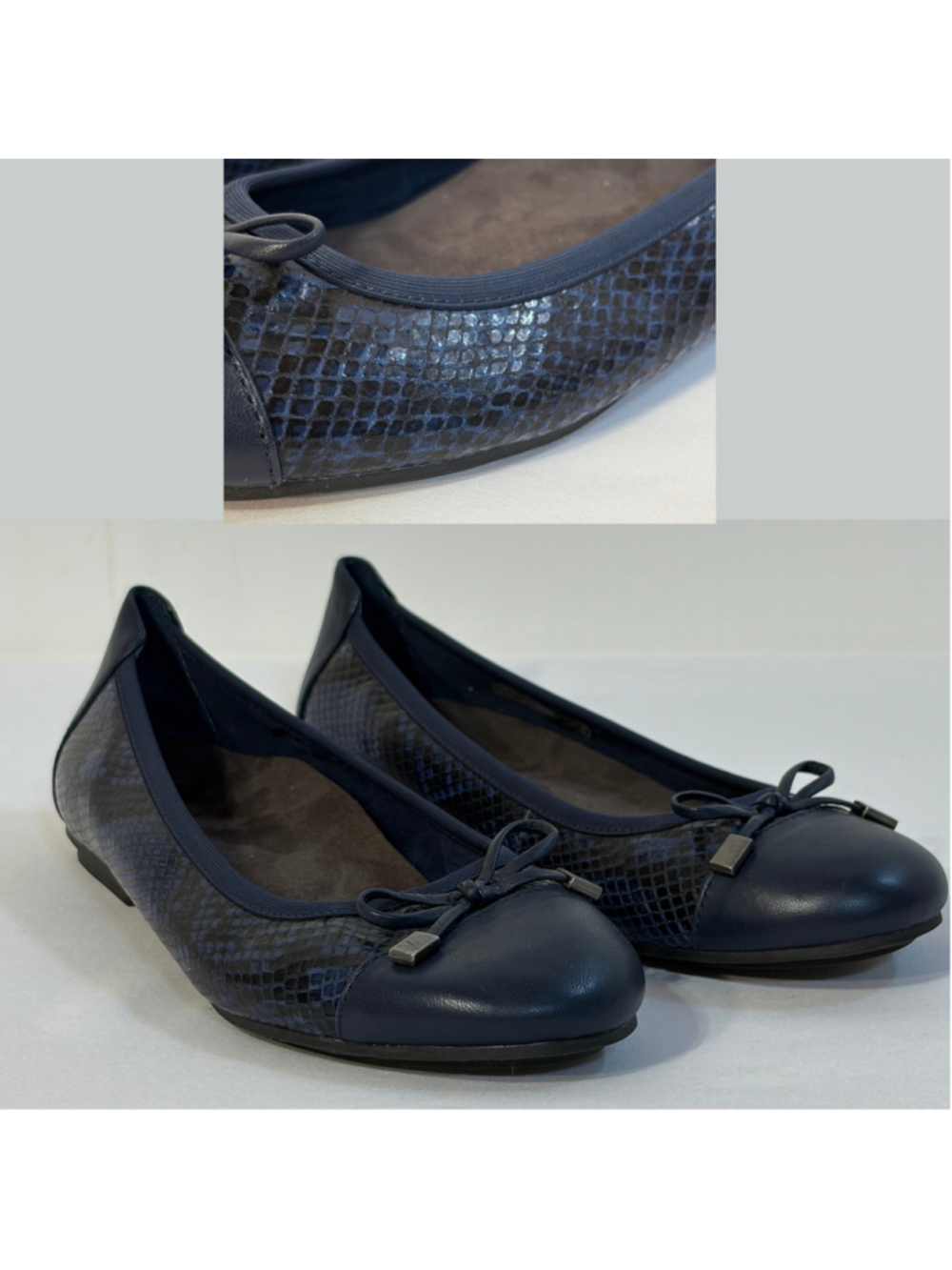Vionic Spark Minna Navy Black Snake Print Ballet Flats Women’s Size 8 Orthotic